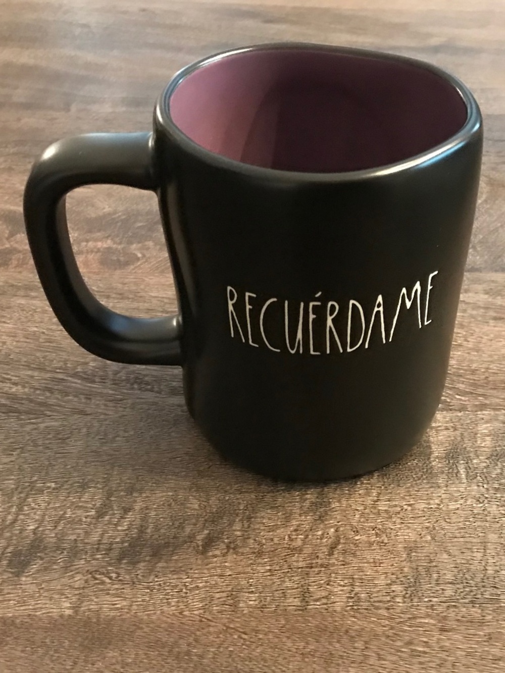 Rae Dunn Artisan Collection / Disney Pixar black ceramic RECUERDAME (Coco) mug